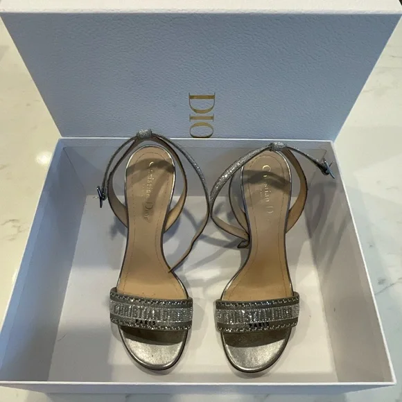Dior Dway Heeled Sandals Metallic Thread Embroidery Strass size 38 - Picture 13 of 14